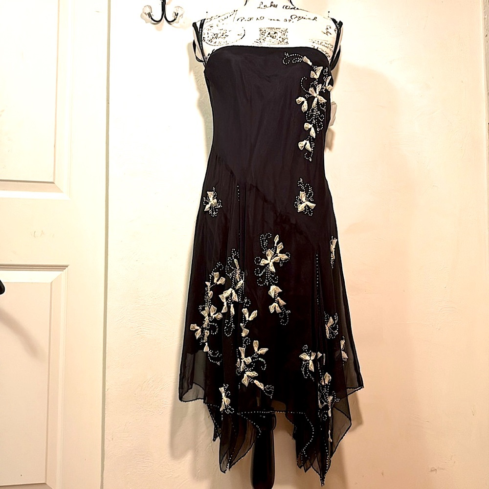 MIX IT VINTAGE Y2K Fairycore Silk Beaded Dress, Handkerchief Hem, NWOT Sz 12